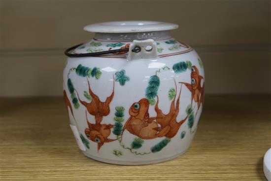 A Chinese goldfish teapot and cover height 12cm